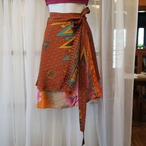 Sari Silk Short Wrap Skirt